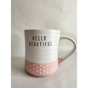 Heartland Hive Hello Beautiful Pink White Speckled Textured Ceramic Coffee Mug